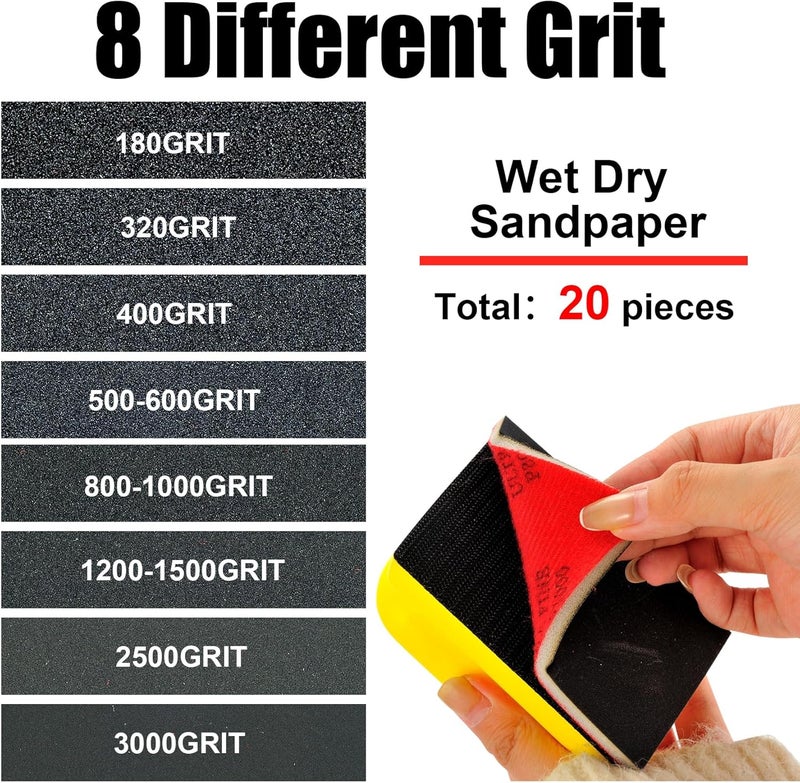 MAXMAN 20PCS Sanding Sponge Set,500-600 Grit Soft Foam Hand Sander Block,3x4 Inch Wet Dry Sandpaper, Ultra Fine Sandpaper Sponge, Reusable Sanding Pads for Metal Wood Furniture Model Drywall Polishing - Image 3